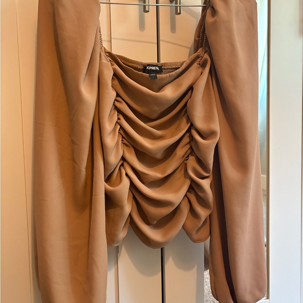 Express Tan Ruched Blouse